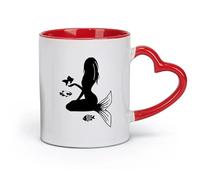 DEBINGY céramique Tasses à thé, à café et à chocolat chaud Sirène Fée Mer Océan Sirène Salle de bain （11oz/320ml） Excellent cadeau pour les amoureux Rouge