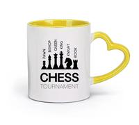 DEBINGY céramique Tasses à thé, à café et à chocolat chaud une dynamique d'un idéal de pièces d'échecs （11oz/320ml） Idéal pour la maison, le bureau, les cafés, idées cadeaux Jaune