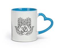 DEBINGY céramique Tasses à thé, à café et à chocolat chaud Yoga de la main de Fatima Hamsa （11oz/320ml） Cadeau humoristique pour les amateurs de café, les collègues et les amis Bleu