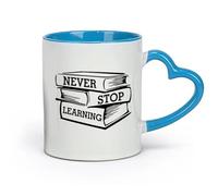DEBINGY céramique Tasses à thé et à café Bibliothèque Librairie Ne cessez jamais d'apprendre Citations Livres d'apprentissage （11oz/320ml） Toutes occasions Bleu