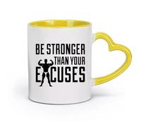 DEBINGY céramique Tasses à thé et à café Citation de motivation « Plus fort que tes excuses » : Homme musclé （11oz/320ml） Pour la maison ou le travail Jaune