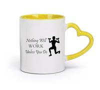 DEBINGY céramique Tasses à thé et à café Citations sur le sport : si vous ne faites pas d'exercice sain et de fitness, rien ne fonctionnera （11oz/320ml） Toutes occasions Jaune