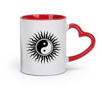DEBINGY céramique Tasses à thé et à café élégantes Bouddha Yin Yang Bouddhisme oriental Relaxation Soleil （11oz/320ml） Utilisation au café ou au restaurant Rouge