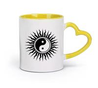 DEBINGY céramique Tasses à thé et à café élégantes Bouddha Yin Yang Bouddhisme oriental Relaxation Soleil （11oz/320ml） Utilisation au café ou au restaurant Jaune