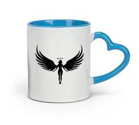 DEBINGY céramique Tasses à thé et à café élégantes conception de silhouette de type logo d'ailes d'ange （11oz/320ml） Pour café, flocons d'avoine, thé, facile à nettoyer Bleu