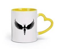 DEBINGY céramique Tasses à thé et à café élégantes conception de silhouette de type logo d'ailes d'ange （11oz/320ml） Pour café, flocons d'avoine, thé, facile à nettoyer Jaune