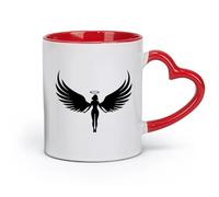 DEBINGY céramique Tasses à thé et à café élégantes conception de silhouette de type logo d'ailes d'ange （11oz/320ml） Pour café, flocons d'avoine, thé, facile à nettoyer Rouge