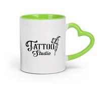 DEBINGY céramique Tasses à thé et à café élégantes Logo de studio de tatouage Logo d'entreprise Machine à tatouer （11oz/320ml） Restaurant, bureau Vert