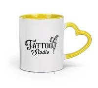 DEBINGY céramique Tasses à thé et à café élégantes Logo de studio de tatouage Logo d'entreprise Machine à tatouer （11oz/320ml） Restaurant, bureau Jaune