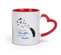 DEBINGY céramique Tasses à thé et à café élégantes Motif de plumes d'oiseaux avec citation de Bouddha de style bohème （11oz/320ml） Joli cadeau de Noël Rouge