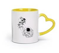 DEBINGY céramique Tasses à thé et à café Un astronaute de dessin animé fabrique un ballon de savon planétaire （11oz/320ml） Pour la maison ou le travail Jaune