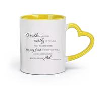 DEBINGY céramique Tasses à thé et à café Verset biblique chrétien Colossiens 1:10 Marchez d'une manière digne de Dieu Que le Seigneur vous bénisse et priez. （11oz/320ml） Toutes occasions Jaune