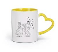 DEBINGY céramique Tasses blanches 4e station du chemin de croix Jésus-Christ rencontre sa mère Marie aperçu （11oz/320ml） Porcelaine fine (céramique) Jaune
