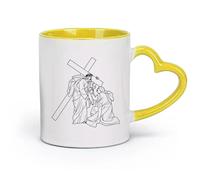 DEBINGY céramique Tasses blanches 6ème station du chemin de croix Véronique essuie le visage de Jésus-Christ contour （11oz/320ml） Joli cadeau de Noël Jaune