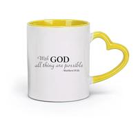 DEBINGY céramique Tasses blanches Avec Dieu, tout est possible, citations, versets bibliques, Matthieu 19 : 26, citations religieuses （11oz/320ml） Lave-vaisselle Jaune