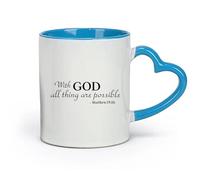 DEBINGY céramique Tasses blanches Avec Dieu, tout est possible, citations, versets bibliques, Matthieu 19 : 26, citations religieuses （11oz/320ml） Lave-vaisselle Bleu