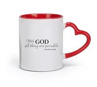 DEBINGY céramique Tasses blanches Avec Dieu, tout est possible, citations, versets bibliques, Matthieu 19 : 26, citations religieuses （11oz/320ml） Lave-vaisselle Rouge