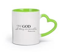 DEBINGY céramique Tasses blanches Avec Dieu, tout est possible, citations, versets bibliques, Matthieu 19 : 26, citations religieuses （11oz/320ml） Lave-vaisselle Vert