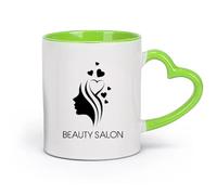DEBINGY céramique Tasses blanches Beauté Abstrait Fille Visage Salon de Coiffure Coeur Salon de Beauté （11oz/320ml） Pour thé, café et boissons chaudes Vert