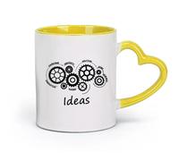 DEBINGY céramique Tasses blanches Citations de motivation, créativité, travail d'équipe, citations de réussite （11oz/320ml） Pour expresso, service à thé Jaune