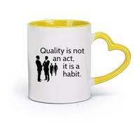 DEBINGY céramique Tasses blanches Citations inspirantes : La qualité n'est pas un acte, mais une habitude （11oz/320ml） Tasse à café en céramique pour cappuccino, thé, lait Jaune