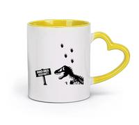 DEBINGY céramique Tasses blanches Empreintes de pas de squelette de dinosaure de dessin animé Parc de dinosaures Citation drôle Animal Dinosaure （11oz/320ml） Toutes occasions Jaune