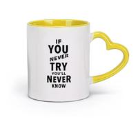 DEBINGY céramique Tasses blanches Essayez de comprendre la salle de réunion de la culture d'entreprise （11oz/320ml） Pour boissons chaudes, latte, cappuccino Jaune