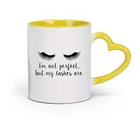 DEBINGY céramique Tasses blanches Je ne suis pas parfaite, mais mes cils le sont. Citation Sourcils Cils Maquillage Cosmétiques （11oz/320ml） Restaurant, bureau Jaune