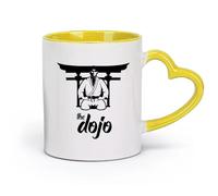 DEBINGY céramique Tasses blanches L'inscription des arts martiaux des combattants d'aïkido est un hiéroglyphe de l'aïkido japonais （11oz/320ml） Pour expresso Jaune
