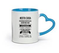 DEBINGY céramique Tasses blanches Règlement intérieur en portugais Version portugaise Nesta Casa Em Vinil Autocolante （11oz/320ml） Toutes occasions Bleu