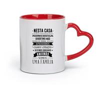 DEBINGY céramique Tasses blanches Règlement intérieur en portugais Version portugaise Nesta Casa Em Vinil Autocolante （11oz/320ml） Toutes occasions Rouge