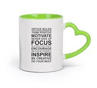 DEBINGY céramique Tasses blanches Règles Travail Motivation Citation Signe Pensée positive Focus Travail d'équipe Affaires （11oz/320ml） Joli cadeau de Noël Vert