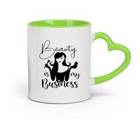 DEBINGY céramique Tasses blanches Salon de beauté La beauté est mon métier Salon de beauté Le maquillage est Cils Pinceaux de maquillage （11oz/320ml） Joli cadeau de Noël Vert