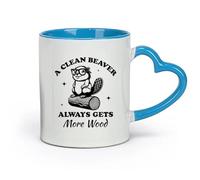 DEBINGY céramique Tasses blanches un castor propre en reçoit toujours plus castor en bois typographie hilarante animal drôle castor vintage （11oz/320ml） Restaurant, bureau Bleu