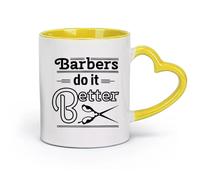DEBINGY céramique Tasses durables Barbier Coiffeur Faire mieux Ciseaux Salon de coiffure Personnes Barbershop （11oz/320ml） Lave-vaisselle et micro-ondes Jaune