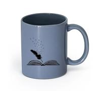 DEBINGY céramique Tasses durables Bibliothèque Recherche Livre ouvert Plume Texte Littérature École d'écrivain （11oz/320ml） Pour le bureau et la maison Blaugrau