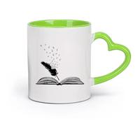 DEBINGY céramique Tasses durables Bibliothèque Recherche Livre ouvert Plume Texte Littérature École d'écrivain （11oz/320ml） Pour le bureau et la maison Vert