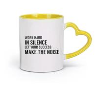 DEBINGY céramique Tasses durables Entraînez-vous en silence, centre de remise en forme, citations de motivation, succès de l'exercice, sports inspirants （11oz/320ml） Joli cadeau de Noël Jaune