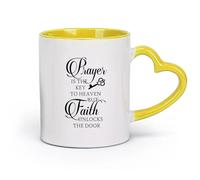 DEBINGY céramique Tasses durables La prière chrétienne est la e la foi. Déverrouillez les versets bibliques. Religion. Citations inspirantes. （11oz/320ml） Lave-vaisselle Jaune
