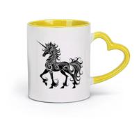 DEBINGY céramique Tasses durables silhouette de cheval pégase ou kirin la créature mythique uniquement （11oz/320ml） Excellent cadeau pour les amoureux Jaune