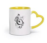 DEBINGY céramique Tasses durables Studio d'enregistrement musical avec notes de musique en e sol （11oz/320ml） Bureau, maison, café, lave-vaisselle et micro-ondes Jaune