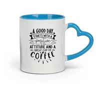 DEBINGY céramique Tasses durables une bonne journée commence par une attitude positive et une bonne tasse de café （11oz/320ml） Café ou cadeau Bleu