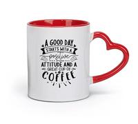 DEBINGY céramique Tasses durables une bonne journée commence par une attitude positive et une bonne tasse de café （11oz/320ml） Café ou cadeau Rouge