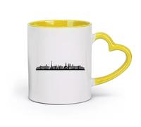 DEBINGY céramique Tasses durables une représentation de la silhouette du paysage urbain parisien, avec notamment la tour Eiffel et les cathédrales emblématiques （11oz/320ml） Toutes occasions Jaune