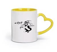 DEBINGY céramique Tasses en céramique avec anses Anime japonais avec une fille samouraï et une épée （11oz/320ml） Idéal pour la maison, le bureau, les cafés, idées cadeaux Jaune
