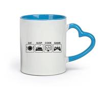 DEBINGY céramique Tasses en céramique avec anses Gamer Eat Sleep Game Code Programmation Contrôleur Vidéo Garçon （11oz/320ml） Pour thé, café, lait, cappuccino Bleu
