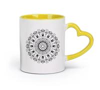 DEBINGY céramique Tasses en céramique avec anses Invitation abstraite motif floral minimal de formes géométriques （11oz/320ml） Joli cadeau de Noël Jaune