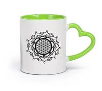 DEBINGY céramique Tasses en céramique avec anses Mandala Fleur de Vie Géométrie Sacrée Bouddha Zen Lotus （11oz/320ml） Cadeau de bureau unique pour femme et homme Vert