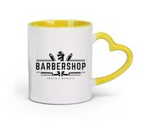 DEBINGY céramique Tasses en céramique avec anses Texte Style Salon de coiffure Barbier Rasoir Rasage Barbier （11oz/320ml） Pour le thé Café chaud Jaune