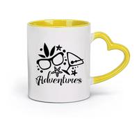 DEBINGY céramique Tasses en céramique pour café, lait, thé Conception de logo de temps heureux d'aventure （11oz/320ml） Excellent cadeau pour les amoureux Jaune
